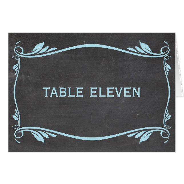 Blue Flourish Chalkboard Table Number Card (Front Horizontal)