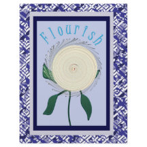 Blue Flourish Flower Scrapbook Paper 2-Sided Page