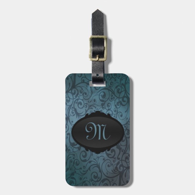 Blue Flourish Luggage Tag (Front Vertical)