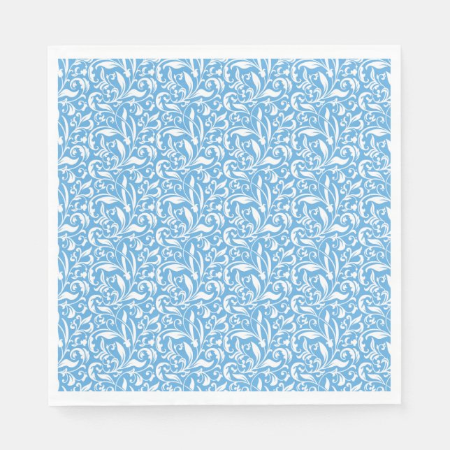 Blue Flourish Print Paper Napkin (Front)