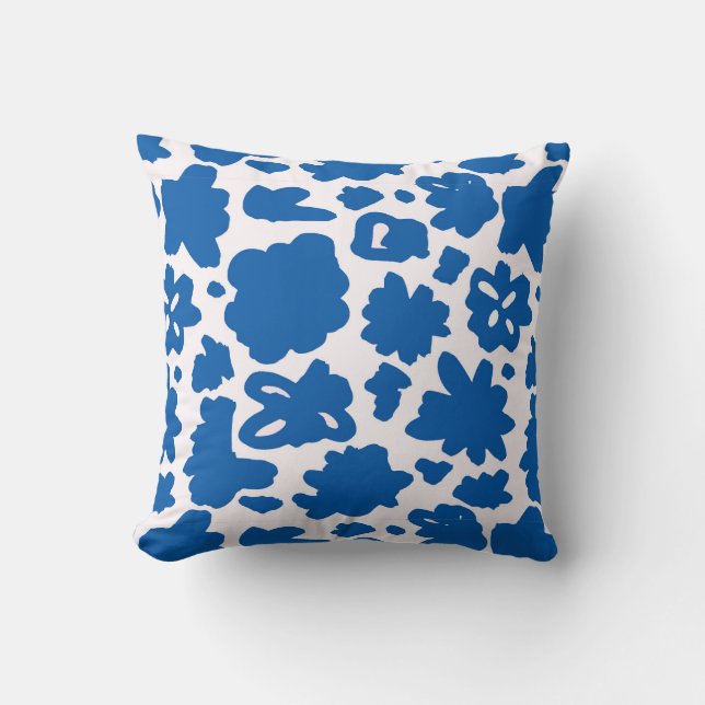 Blue Flower Abstract Pattern Throw Pillow (Front)