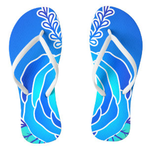 Blue Flower Abstract Style personal name Thongs
