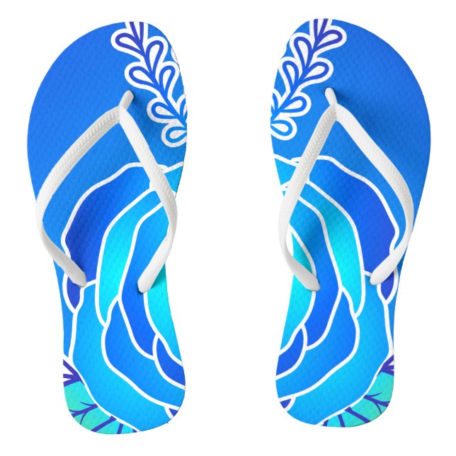 Blue Flower Abstract Style personal name Thongs (Footbed)