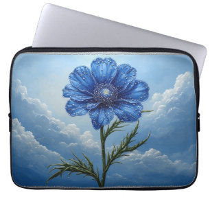 Blue Flower Against Bright Cloudy Sky Laptop Sleeve