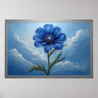Blue Flower Against Bright Cloudy Sky Poster