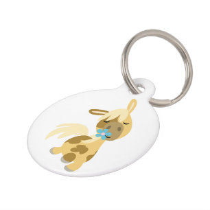 Blue Flower and Cute Cartoon Pony Dog Tag