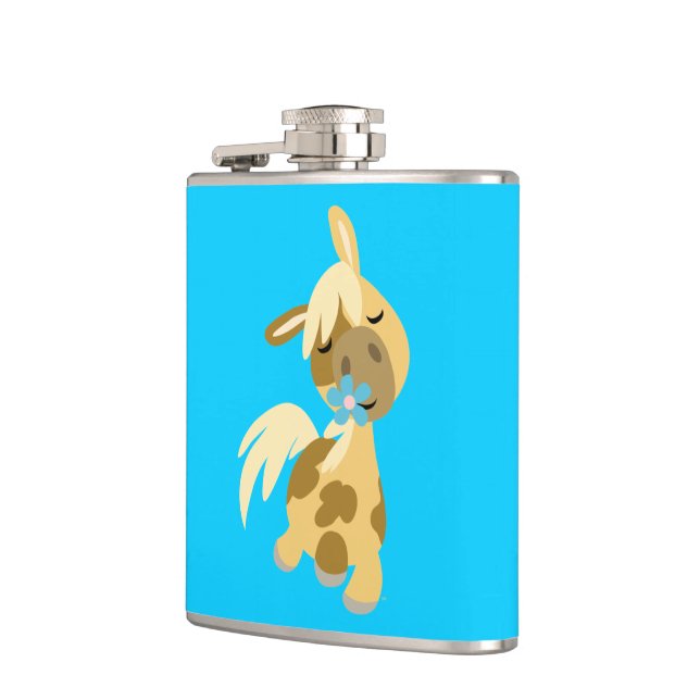 Blue Flower and Cute Cartoon Pony Hip Flask (Left)