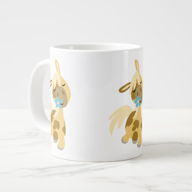 Blue Flower and Cute Cartoon Pony Jumbo Mug (Front Left)