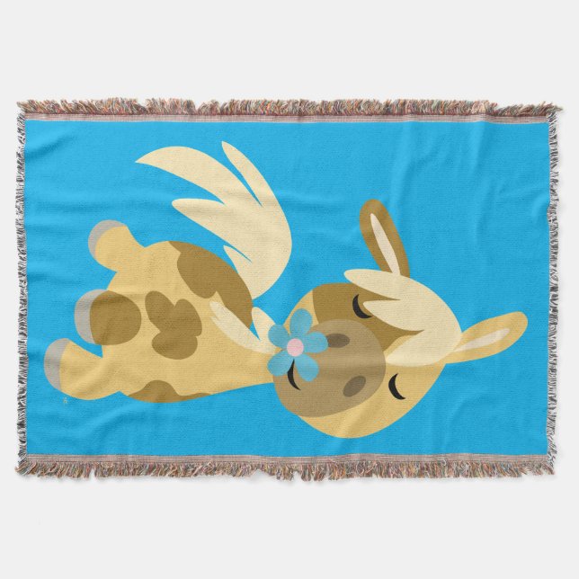 Blue Flower and Cute Cartoon Pony Throw Blanket (Front)