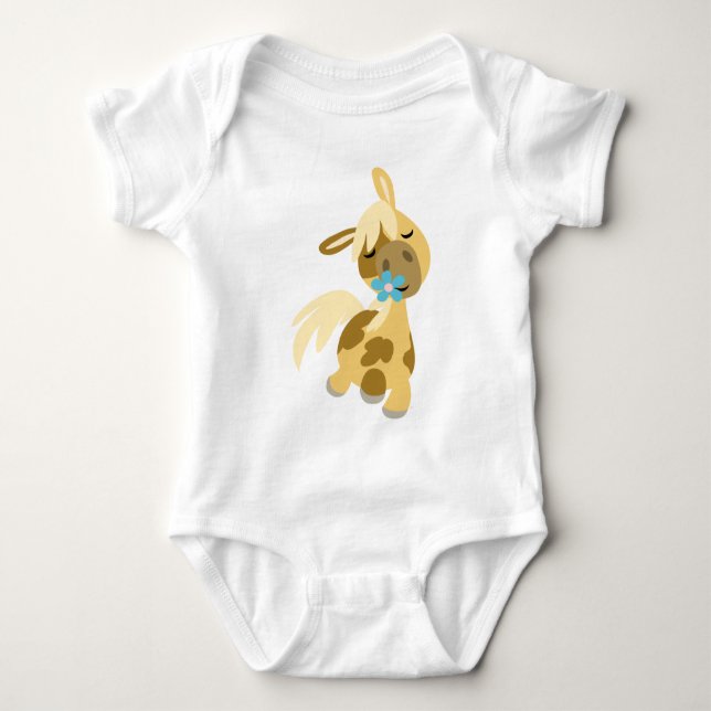 Blue Flower and  Pony Baby Baby Bodysuit (Front)