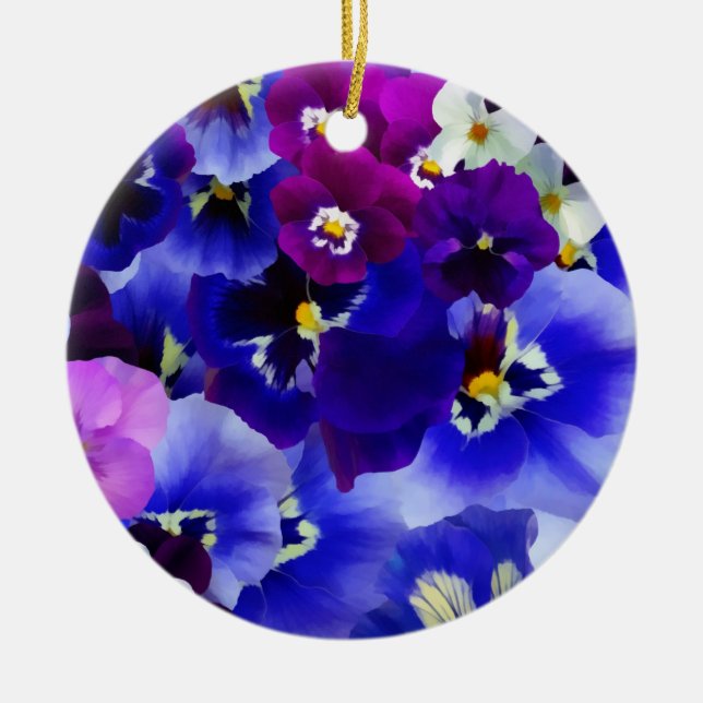 Blue Flower Arrangement Ceramic Ornament (Front)