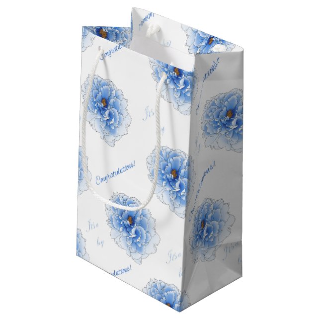 Blue Flower Baby Shower Small Gift Bag (Back Angled)