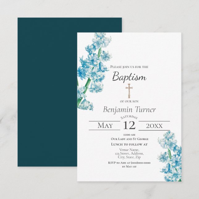  Blue Flower Baptism Invitation (Front/Back)