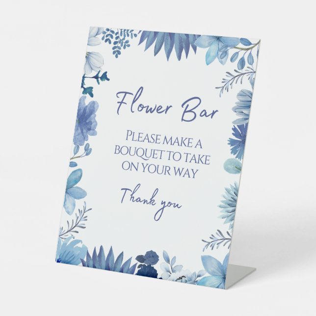 Blue Flower Bar Take A Boquet Favour Pedestal Sign (Front)