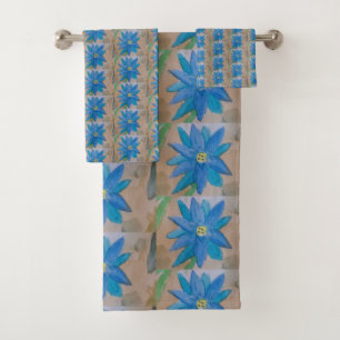 Blue Flower Bath Towel Set