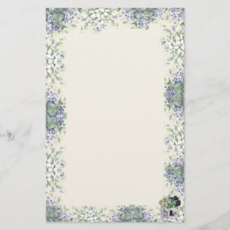 Blue Flower Birdhouse-Stationary Stationery