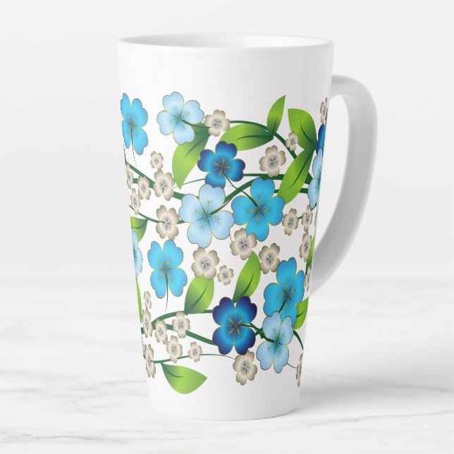 Blue Flower Blossom Latte Mug (Right Angle)