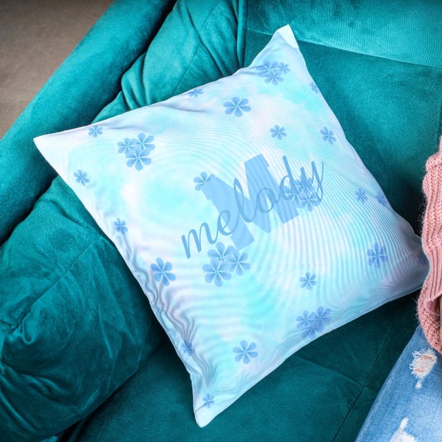 Blue Flower Blossom Watercolor Floral pattern Cushion (Creator Uploaded)