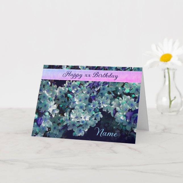Blue Flower Blossoms Personalised Birthday  Card (Small Plant)