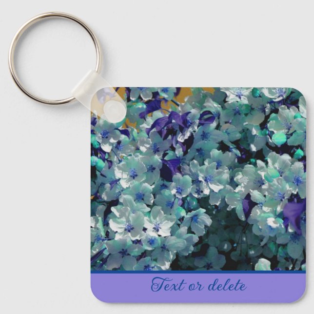 Blue Flower Blossoms Personalized Key Ring (Front)