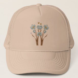 Blue flower botanical garden trucker hat