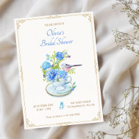 Blue flower bouquet bird bridal shower