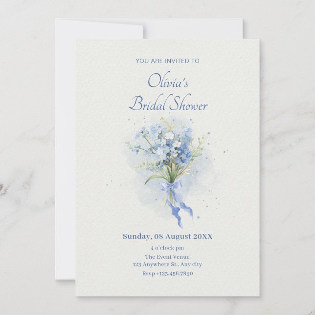 Blue flower bouquet bridal shower invitation (Front)