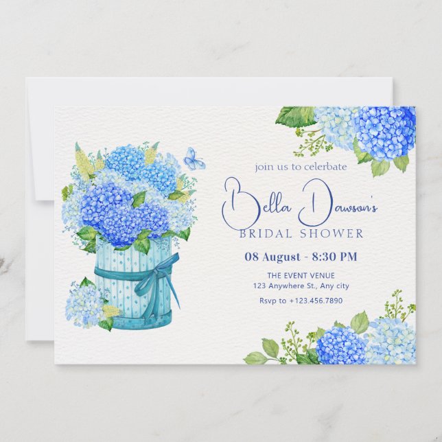 Blue flower bouquet  invitation (Front)