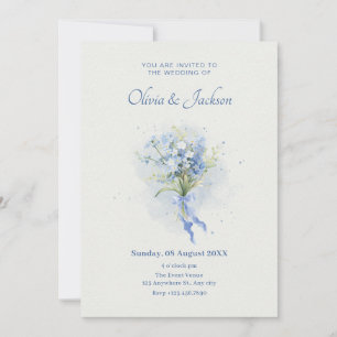 Blue flower bouquet wedding invitation