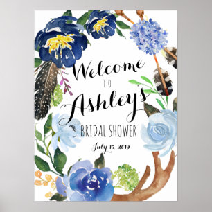 Blue FLower boy shower welcome sign