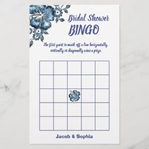 Blue Flower Bridal Shower Bingo Game Card