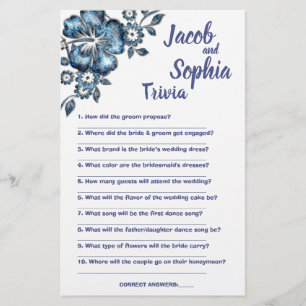 BLUE FLOWER BRIDE & GROOM TRIVIA SHOWER GAME CARD