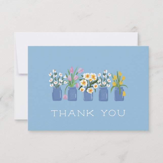 Blue Flower Cart Matching Mason Jar Thank You Card (Front)