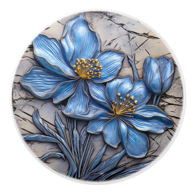 Blue Flower Ceramic Knob (Front)