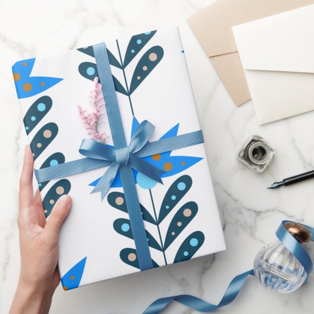 Blue Flower Christmas Wrapping Paper (Gifting)