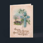Blue Flower Cross Easter Greeting Card<br><div class="desc">This vintage Christian Easter postcard image showing a cross made of blue flowers with a beautiful farm at springtime in the background. The words,  "He has Risen! Rejoice! Rejoice!" are on the interior.</div>