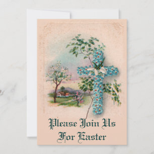 Blue Flower Cross Easter Invitation