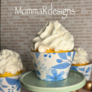 Blue flower cupcake wrapper, cupcake wrappers