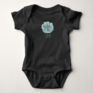Blue flower, custom black baby girl bodysuit
