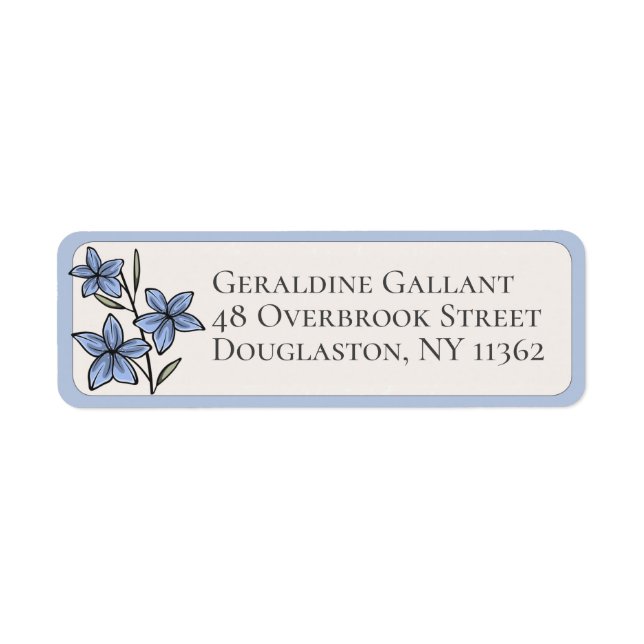 Blue Flower Custom Return Address Rounded Border  Label (Front)