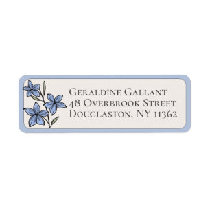 Blue Flower Custom Return Address Rounded Border  Return Address Label