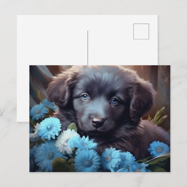 Blue Flower Dog Postcard (Front/Back)