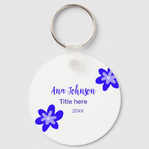 Blue flower doodle name title year 20XX profession Key Ring
