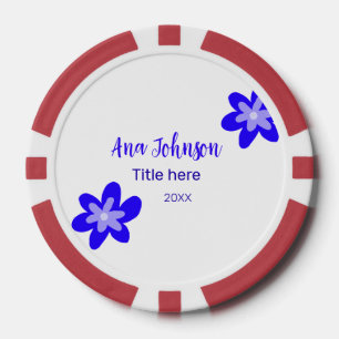 Blue flower doodle name title year 20XX profession Poker Chips