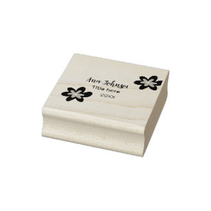 Blue flower doodle name title year 20XX profession Rubber Stamp