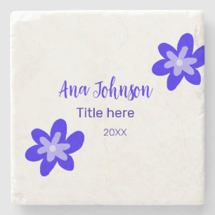 Blue flower doodle name title year 20XX profession Stone Coaster