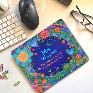 Blue Flower Dragonfly Cheerful Customized Teacher Mouse Pad