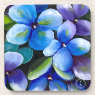 Blue flower drink hard plastic coasters