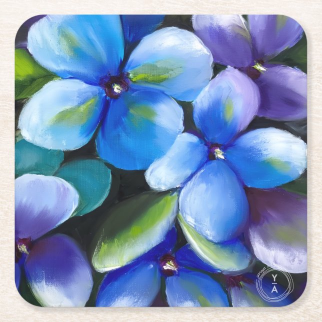 Blue flower drink paper coasters (Front)