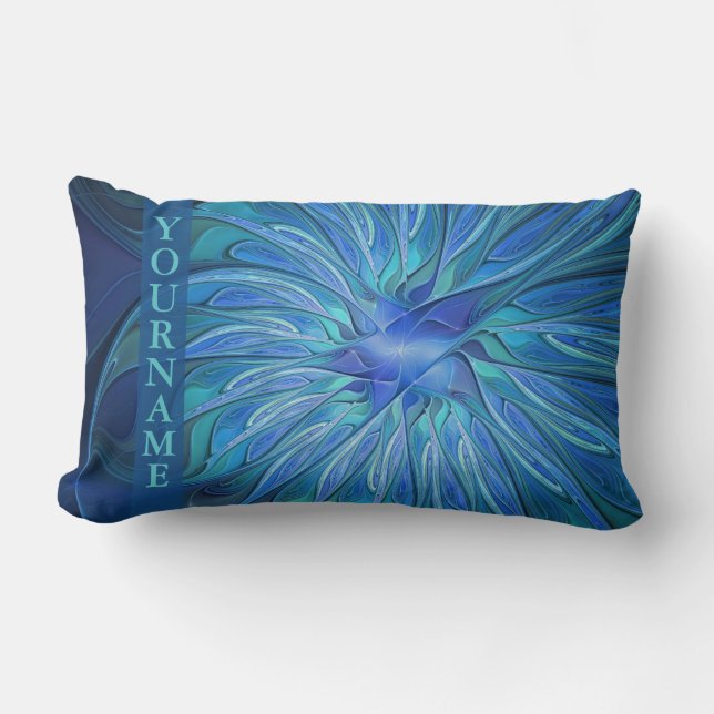 Blue Flower Fantasy Pattern, Abstract Art Name Lumbar Cushion (Front)